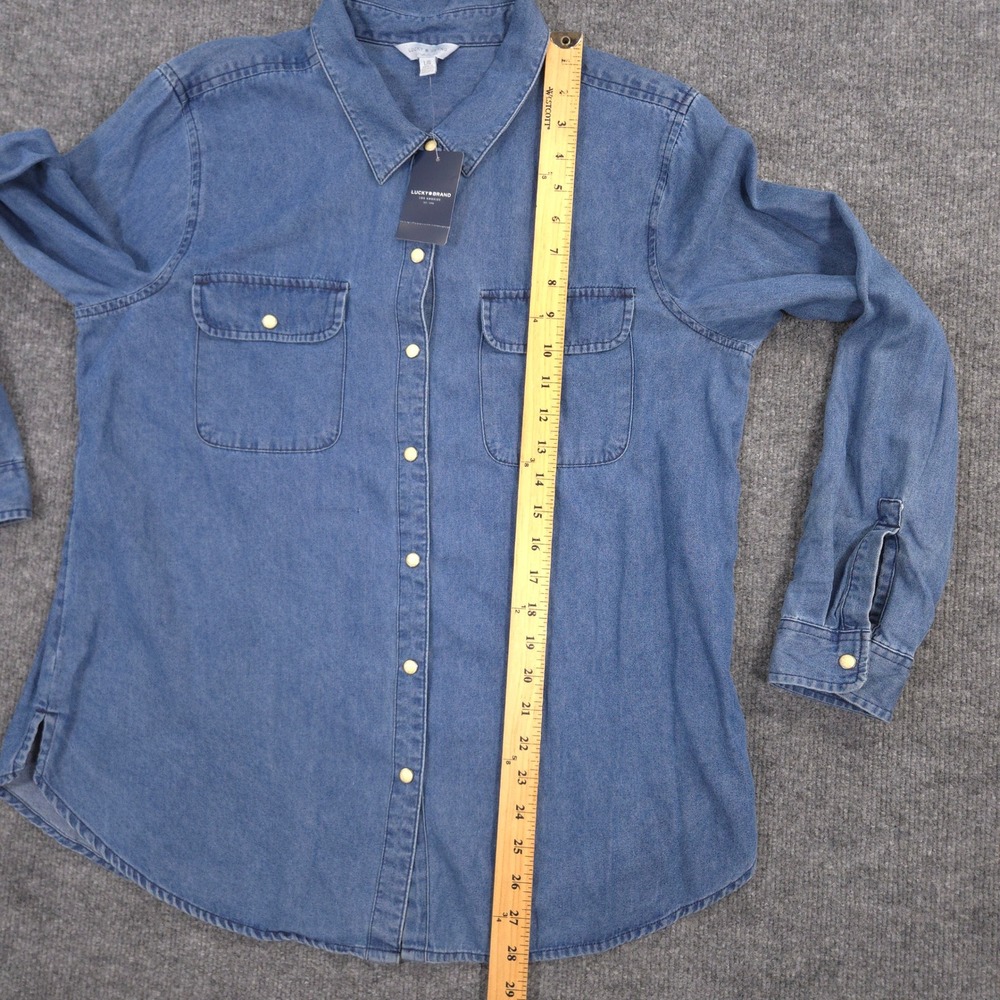 Lucky Brand Denim Shirt Womens L Blue Pearl Snap Western Cowgirl Outdoor Ranch - Picture 5 of 11